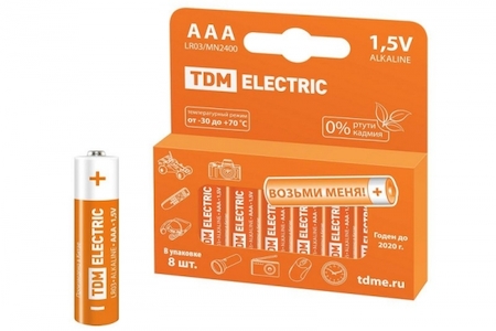 TDM ELECTRIC SQ1702-0004 Элемент питания LR03 AAA Alkaline 1,5V PAK-8 TDM